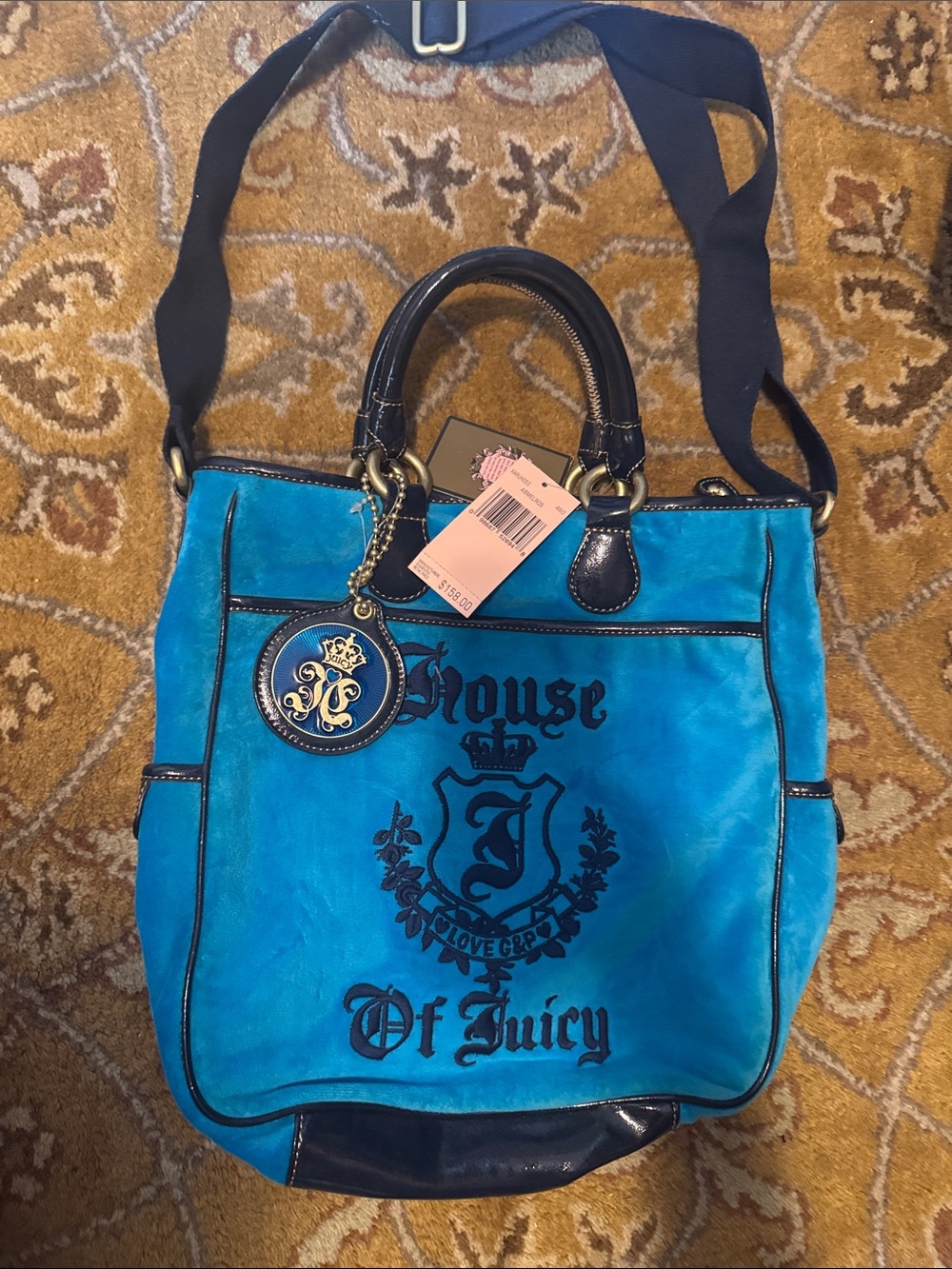 Juicy Couture Bright Turquoise and Black 'House of Juicy' Tote with Charm